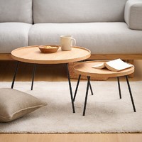 MUJI 無印良品 无印良品 MUJI 木制铁脚小圆桌套装 家用简约家居简易高级客厅