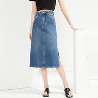 2024年夏季款纯棉磨白侧开叉牛仔裙五袋款中腰牛仔半身裙女款