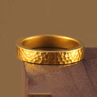 SHUIBEI STAR 水贝之星 黄金戒指 锤纹999足金素圈戒指实心男女戒送女友七夕情人节礼物 13#约5.42克