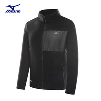 美津浓（MIZUNO）抓绒衣男女款加厚保暖秋冬款立领防风防寒纯色开衫外套 黑色（男款） 4XL（150-165斤）