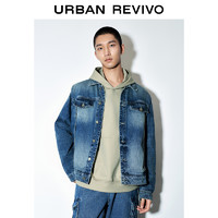 URBAN REVIVO UR秋冬新款男装时髦休闲风街头风洗水宽松牛仔外套UMV830025