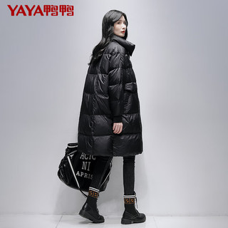 移动端、京东百亿补贴：YAYA 鸭鸭羽绒服 女中长款2021年冬季韩版保暖长款舒适百搭外套潮MY 黑色DYE36B0030 M/160