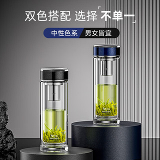 万象（WANXIANG）双层玻璃杯V312L礼盒装360ml居家办公水杯青灰色商务便携车载茶杯 青灰色 360ml