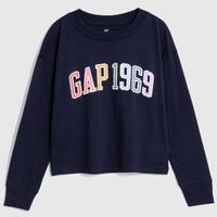 Gap 盖璞 女童春秋LOGO纯棉亲肤舒适长袖T恤儿童装圆领运动上衣788206