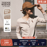 Teenie Weenie小熊长袖T恤女2024年秋季假两件打底衫长袖T恤设计款上衣 燕麦色 160/S