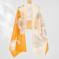 上海故事上海故事100%羊毛披肩女秋季婆婆外搭2024丝巾围巾 月影花移 橘色