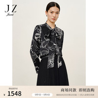 玖姿(JUZUI)中式芍药花罗衬衫女2024秋季JWDQ60101 花黑 S