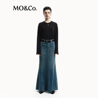 MO&Co.2024秋棉麻摇滚标语宽松落肩长袖T恤MBD3TEET03摩安珂 黑色 XS/155