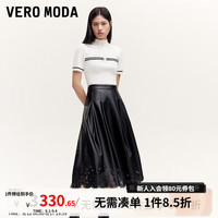 VEROMODA半身裙2024秋季女装PU镂空花卉图案A型中长款伞裙时尚潮流 黑色 155/60A/XS