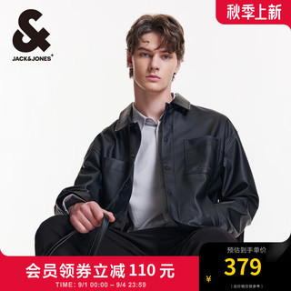 杰克琼斯 杰克·琼斯（JACK&JONES）男装秋季宽松皮衣舒适简约时尚纯色潮流休闲外套短款上衣PU夹克男 E40 黑色 195/112A/XXXL