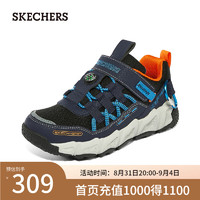 斯凯奇（Skechers）童鞋男春冬休闲鞋男大童撞色时尚网面406423LC 海军蓝色/橘色/NVOR 30码