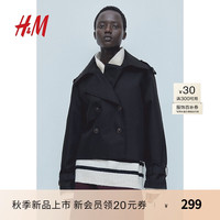 H&M女装2024秋季仿风衣外套1202762 黑色 155/76