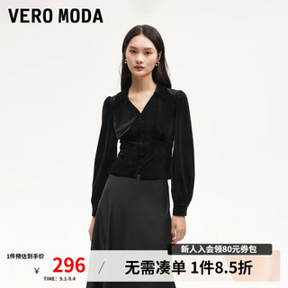 VEROMODA衬衫女2024秋季女装丝绒翻领泡泡袖修身显瘦时尚 黑色 170/88A/L