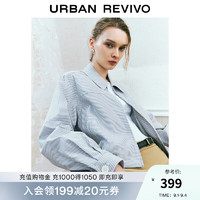 UR2024秋季女装时尚休闲撞色条纹短款翻领外套UYU140029 中灰蓝条纹 M