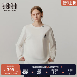 Teenie Weenie小熊秋季新款圆领长袖白色T恤休闲时尚通勤打底衫女 象牙白 1