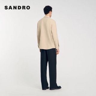 SANDRO2024秋季新款男装法式简约通勤长袖纯色衬衫上衣SHPCM00935 A315/淡灰褐色