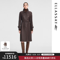 歌力思（ELLASSAY）2024秋季都市摩登复古风翻领长款皮衣女EWF353X00700 深棕色 XS