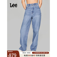 李 Lee24早秋美颜牛仔428舒适高腰直脚中浅蓝女牛仔裤潮 中浅蓝 24