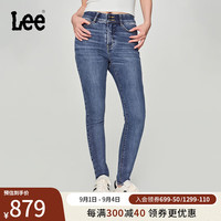 李 Lee24早秋美颜牛仔419紧身高腰窄脚中蓝色女牛仔裤潮 中蓝色 25