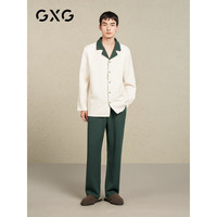 GXG男士家居套装肌理面料撞色领口小翻领米白家居家服 米白拼军绿 1