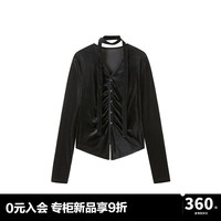 太平鸟丝绒飘带上衣A1CDE3550 黑色 XL