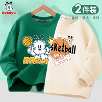 BoBDoG巴布豆男童卫衣儿童秋装宽松休闲上衣舒适套头衫棉质打底长袖中大童童装 绿 搭档巴布+米白 橙球巴布 120