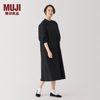 无印良品（MUJI） 女式 易干 平纹 七分袖连衣裙 女装裙子秋季 长裙 BC2K4C4A 黑色 L 165/88A