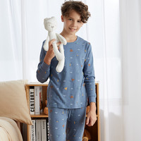 红豆居家儿童秋衣秋裤套装男女童全棉春秋薄款中大童棉毛衫 男童青石蓝(积木王国) 165/90