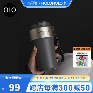 HOLOHOLO 拿铁保温杯316L内胆不锈钢便携水杯女生吸管咖啡杯子500ml 水泥灰*500ml