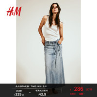 H&M女装2024夏季新款舒适休闲开衩牛仔半身裙1204765 浅牛仔蓝 1