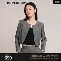 红袖格雷系格纹短西装外套秋季2024女装圆领通勤百搭上衣 云雾灰075 M