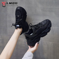 LMOG 肯德基厨房鞋女皮面防水防滑全工作运动老爹鞋上班软底女鞋子 黑色 38