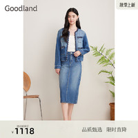 音儿（YINER）Goodland美地2024秋季新款编织织带小香风复古牛仔短外套 复古蓝