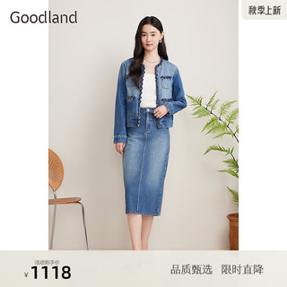 音儿（YINER）Goodland美地2024秋季织织带小香风复古牛仔短外套 复古蓝 36