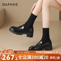 达芙妮（DAPHNE）舒适粗跟增高小皮鞋乐福鞋2024JK制服鞋时尚百搭通勤女单鞋 黑色 36