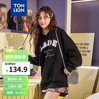 唐狮 TONLION2024秋连帽卫衣女字母长袖卫衣时尚潮流套头衫TB 黑色 S