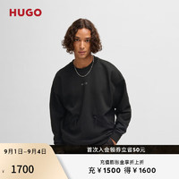 HUGO男士秋季2024拉链细节棉质毛圈布宽大版型卫衣 001-黑色 L