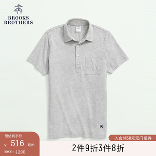 布克兄弟（BrooksBrothers）男士24早秋休闲纯色口袋短袖polo衫 0007-灰色 L