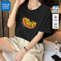 真维斯100%纯棉圆领宽松短袖T恤女2024年夏季简约薄荷漫波风上衣GX 黑-橙子字母 S