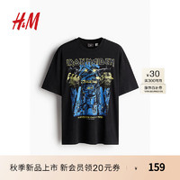 H&M2024夏季男装上衣时尚休闲百搭宽松版印花T恤1225609 黑色/Iron Maiden 165/84 XS