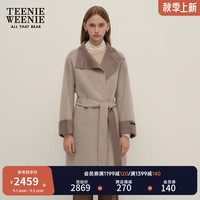Teenie Weenie【澳毛】小熊2024秋季优雅轻奢感双面呢长款毛呢大衣 燕麦色 160/S