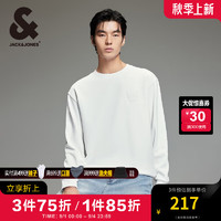 杰克·琼斯（JACK&JONES）男装秋季舒适胸前法斗犬贴布绣长袖纯棉宽松卫衣男潮流套头衫 A06 本白色 165/88A/XS