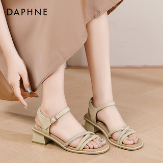 达芙妮（DAPHNE）达芙妮粗跟凉鞋女2024夏季白色方根一字带高跟凉鞋气质QJ3 黄色 36