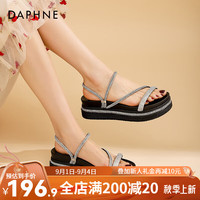 达芙妮(DAPHNE)达芙妮(DAPHNE) 厚底凉鞋女两穿夏季2024水钻一字带沙滩QJ3 时尚黑色 38