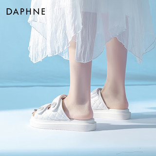 达芙妮（DAPHNE）达芙妮凉鞋女2024夏季一字拖鞋女休闲沙滩外穿小香风鞋子QJ3 米白色 38