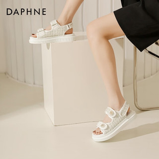 达芙妮（DAPHNE）达芙妮  小香风凉鞋女夏季2024拖鞋女外穿魔术贴运动沙滩凉鞋QJ4 白色 37