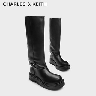 CHARLES&KEITH24秋季CK1-90900139圆头厚底裤管长靴骑士靴女 Black黑色 36