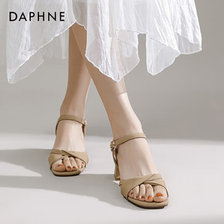 达芙妮（DAPHNE）凉鞋女夏季2024高跟女鞋百搭一字带QJ5 卡其色 39