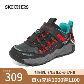 斯凯奇（Skechers）童鞋男春冬休闲鞋男大童撞色时尚网面406423LC 黑色/红色/BKRD 39.5码