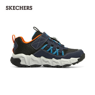 斯凯奇（Skechers）童鞋男春冬休闲鞋男大童撞色时尚网面406423LC 海军蓝色/橘色/NVOR 31码